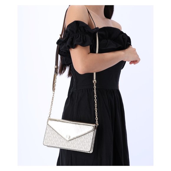 Michael Kors Jet Set Travel Small Signature Clutch Crossbody Vanilla Pale Gold - Picture 5 of 10